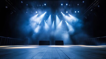 Aufkleber - Stage lit with dramatic lights and smoke ready for a live performance : Generative AI
