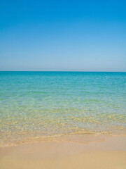 Wall Mural - Horizon photography beautiful  landscape summer season vertical tropical sea beach white sand clean blue sky background calm nature ocean soft wave water travel at Sai Kaew Beach island sun day time