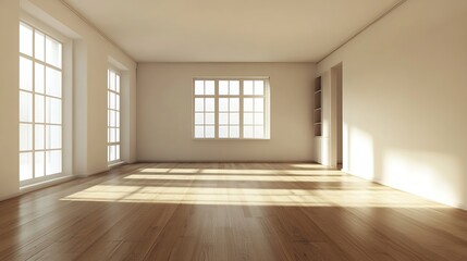 Poster - bright and minimalist empty room with large windows : generative ai
