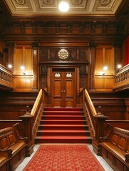 Aufkleber - Exquisite Interior Architecture of Grand Historic Hall with Stairs and Elegant Woodwork : Generative AI