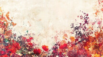 Wall Mural - Autumn floral watercolor, textured background