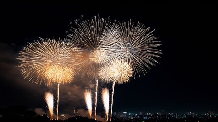 Leinwandbilder - Spectacular fireworks display lighting up the night sky over a city skyline : Generative AI