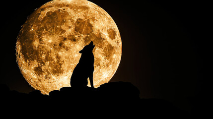 Wall Mural - majestic wolf howls at large, glowing moon, creating dramatic silhouette against night sky