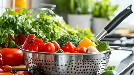 Poster - Fresh Vegetables in Colander Ready for Cooking : Generative AI