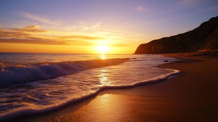 Aufkleber - Stunning sunset over the beach with vibrant colors and gentle ocean waves lapping at the shore : Generative AI