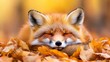 © Ratchanee - Relaxing Red Fox Lies Among Colorful Autumn Leaves in Nature