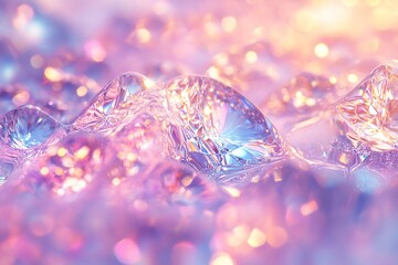 Poster - Iridescent Crystals Sparkle Brilliantly in  Magical Light Show, Shimmering with Pastel Hues and Glittering Beauty