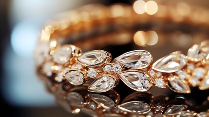 Poster - Elegant close up of a stunning gold bracelet with sparkling clear gemstones reflecting light : Generative AI
