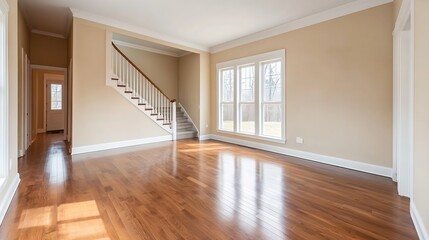 Aufkleber - Spacious Bright Interior Living Room Featuring Hardwood Floors and Modern Design : Generative AI