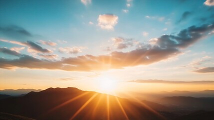 Poster - Breathtaking Sunrise Over Majestic Mountains with Golden Rays : Generative AI