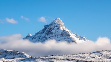 Aufkleber - Snow-Capped Mountain Peak Rising Above Lush Greenery and Clouds : Generative AI
