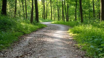 Poster - Serene Forest Pathway Surrounded by Lush Greenery and Natural Light : Generative AI