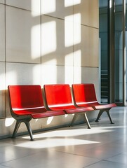 Leinwandbilder - Modern Red Seating Arrangement with Bright Natural Light in Contemporary Indoor Space : Generative AI
