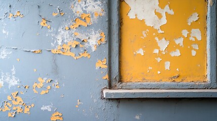 Poster - Textured Wall with Peeling Paint and Old Window Frame : Generative AI