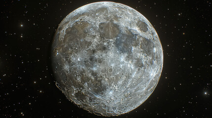 Wall Mural - Bright and full moon shining in dark night sky with stars twinkling