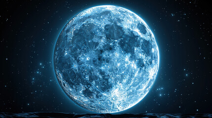 Wall Mural - Bright and full moon shining in dark night sky, illuminating stars
