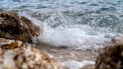 Aufkleber - Dynamic Ocean Wave Crashing Against Rocks with Clear Water Splash for Nature Lovers : Generative AI