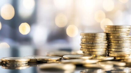 Aufkleber - Stacked Coins with a Blurry Background Representing Financial Growth and Investment : Generative AI