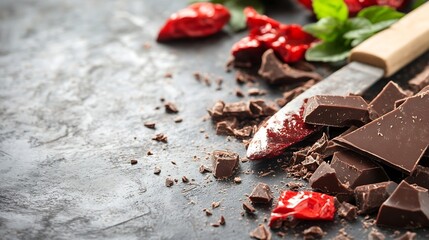 Poster - Delicious Dark Chocolate with Red Peppers Creating a Unique Flavor Pairing : Generative AI