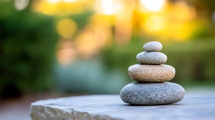 Fototapete - Balanced Stones in a Tranquil Garden Symbolizing Peace and Harmony : Generative AI