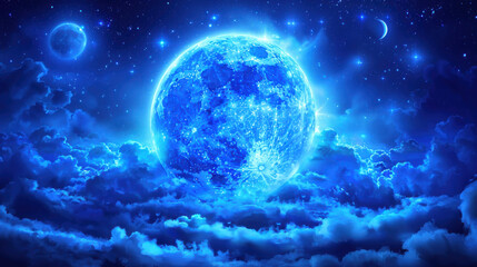 Wall Mural - bright full moon in clear night sky with celestial clouds and stars
