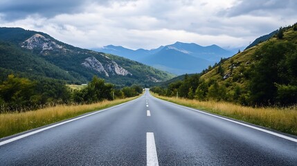 Poster - Scenic Highway Through Beautiful Mountains and Lush Greenery Under Cloudy Sky : Generative AI