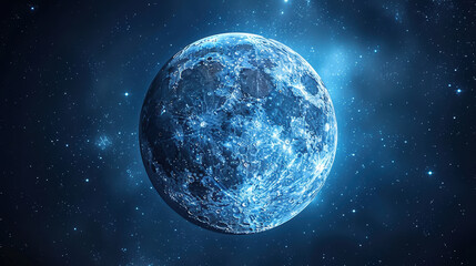 Wall Mural - Bright full moon in clear night sky, surrounded by twinkling stars, creates serene atmosphere