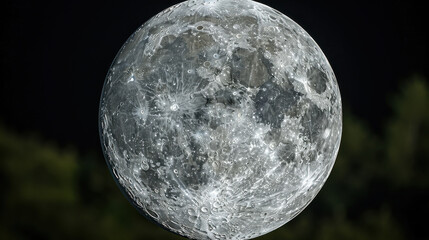 Wall Mural - Bright full moon in clear night sky with stars, showcasing its beauty and details