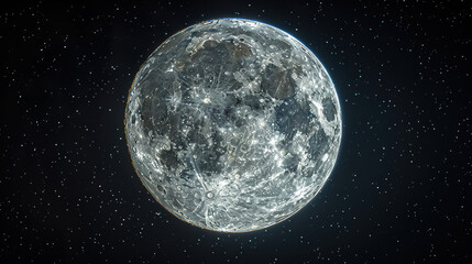 Wall Mural - Bright full moon in clear night sky filled with stars, showcasing beauty and tranquility