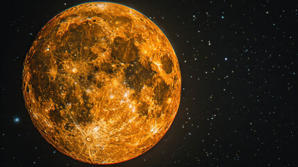 Wall Mural - Bright full moon glowing in starry night sky, showcasing celestial beauty