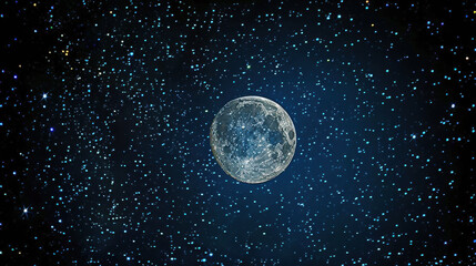 Wall Mural - Bright full moon in clear night sky filled with twinkling stars, creating serene and beautiful atmosphere