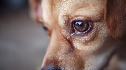 Poster - Close Up Shot of a Dog's Thoughtful Eye with Warm Expressions : Generative AI