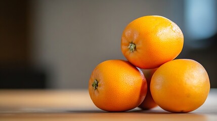 Aufkleber - Fresh oranges stacked together on a wooden table with a soft background for a healthy concept : Generative AI