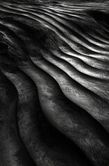 Poster - A mesmerizing black-and-white depiction of textured sand dunes, showcasing the undulating patterns created by nature.
