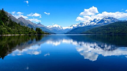 Poster - Breathtaking Scenic View of a Lake Surrounded by Mountains Under Blue Sky : Generative AI
