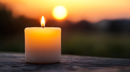 Poster - Serene Candle at Sunset Illuminating the Evening Sky with Warm Glow : Generative AI