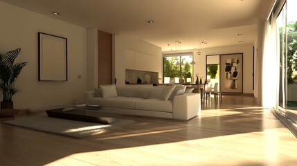 Aufkleber - Modern Minimalist Living Room Showcasing Natural Light and Elegant Design : Generative AI