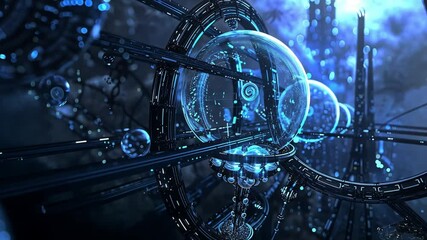 Poster - Futuristic Sci-Fi Cityscape: Glowing Orbs and Intricate Structures