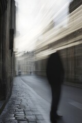 Aufkleber - Ghostly Figure Strolling Through a Foggy Street in an Urban Landscape : Generative AI