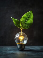 Poster - Innovative light bulb with green leaves symbolizing creativity and sustainability in design and nature : Generative AI