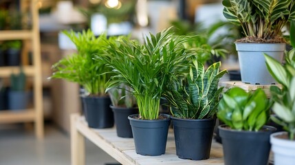 Poster - Vibrant green plants arranged in pots showcasing a lively indoor garden atmosphere in a modern setting : Generative AI