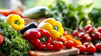 Poster - Fresh Colorful Vegetables on Wooden Table Perfect for Healthy Cooking : Generative AI
