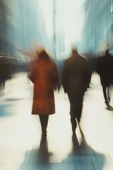 Poster - Blurred Figures Walking in City Street for Dynamic Urban Lifestyle and Movement Themes : Generative AI