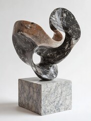 Poster - Modern Abstract Marble Sculpture Showcasing Unique Curved Design and Textures : Generative AI