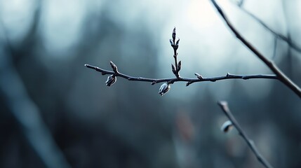 Poster - Delicate Spring Blossom Buds on a Branch Captured in Soft Natural Light : Generative AI