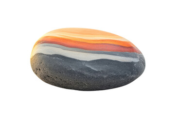 Poster - A beautifully layered stone showcases vibrant orange, white, and gray stripes, perfect for decor or nature enthusiasts.