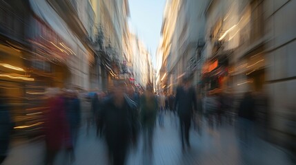 Poster - Blurred Image of Crowded City Street Filled with People and Bright Lights Creating an Energetic Atmosphere : Generative AI