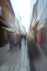 Poster - Motion Blurred City Street Scene with Vibrant Lights and Busy Crowd : Generative AI