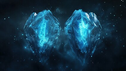 Poster - glowing crystal fragments: abstract digital art showcase with futuristic energy