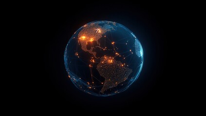 Poster - Global Network: Illuminating Connections, a Digital World Map Showing Interconnectivity